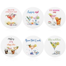 BrightRow 6 Pcs Mahjong Cocktail Coasters 4 Inches Round Ceramic Absorbent Drink Coasters Decorative Mahjong Lover Gifts for Kitchen Table Decoration for Kinds of Cups, Drink, Table Game