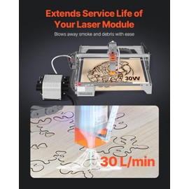 VEVOR Adjustable 30 L/min Airflow, Air Assist Pump Kit Cutter, Clear Smoke and Dust, Reduce Surface Temperature, Shield Lens, for Laser Engraving Wood Metal, Silver