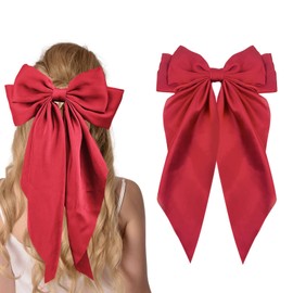 Large Red Satin Hair Bows, Clips, and Barrettes - Hair Accessories for Women, Christmas Gift