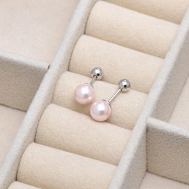 925 Sterling Silver Faux Pearl Studs Earrings Screw Ball Backs, 6mm / Pink