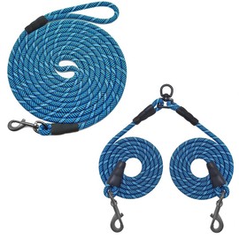 Mycicy Long Double Leash for 2 Dogs (20 FT), Dual Dog Leash 360 Swivel No Tangle Walking Leash for Two Dogs (15FT Long Leash +5FT Double Leash Coupler)