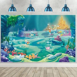 Hnmdmyi 2.1 x 1.5 m Photo Background Under the Sea Bubble Castle Blue Sea Grass Shell Photography Background Little Mermaid Birthday Party Baby Shower Decorations Banner Photo Booth Props