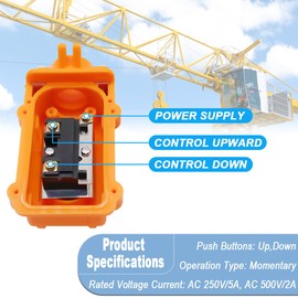 DAOKAI COB61 Rain Proof Up-Down Switch,Crane Pendant Hoist Push Button Switch,Dump Trailer Remote Up Down Switch Control Station,Momentary Winch Controller-2pcs