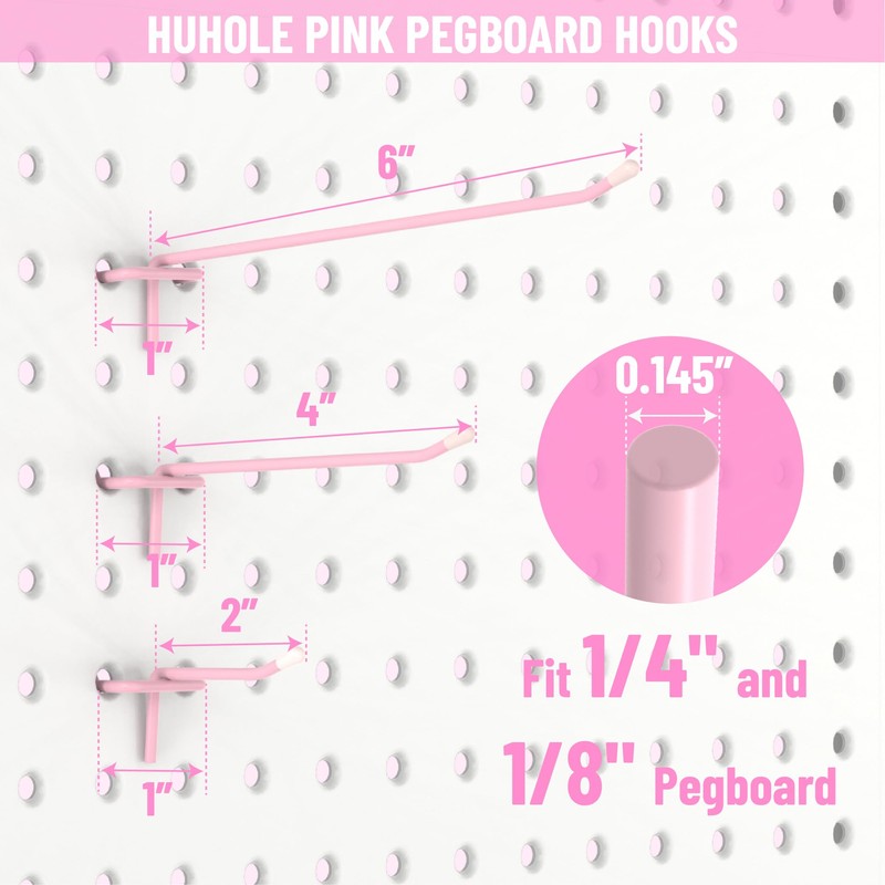 HUHOLE Pegboard Hooks 2 Inch 50PC, Pink Peg Board Hooks,
