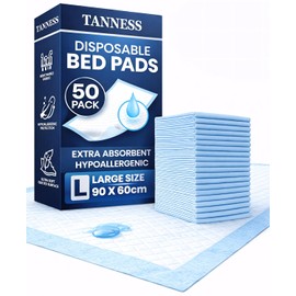 TANNESS 50 x Disposable Bed Pads - 90x60cm Pads Women and Men - Waterproof Sheet, Bed Wetting Mats - Disposable Changing Mats Baby