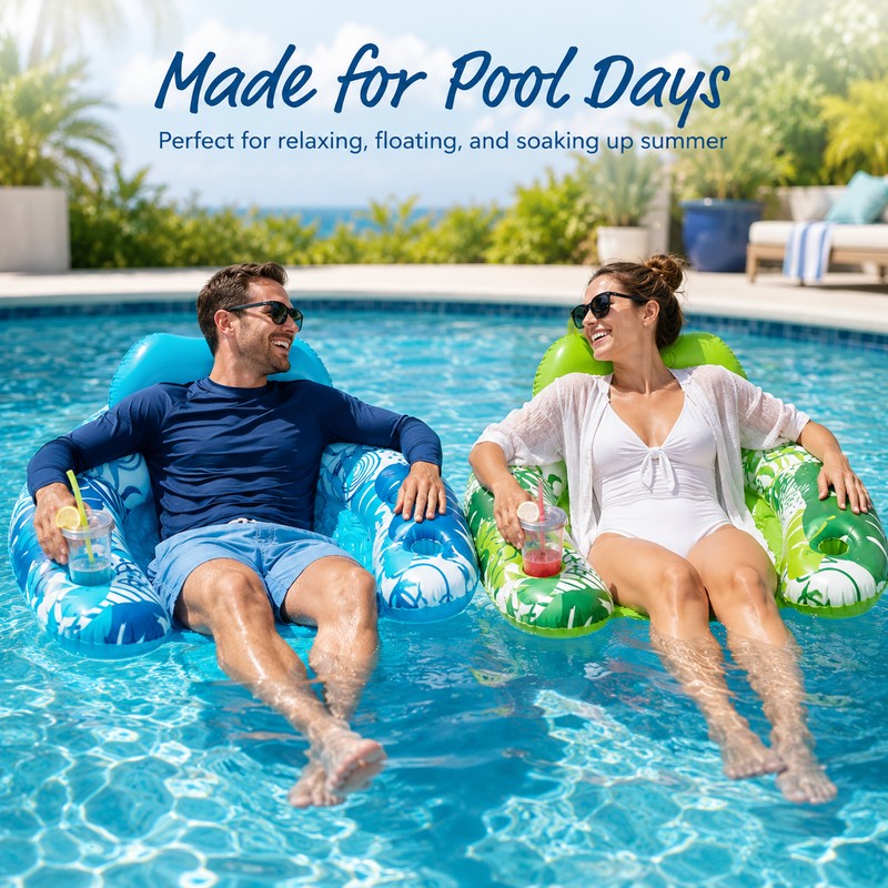 2-Pack Inflatable Pool Chairs for Adults – Floating Hammock Loungers