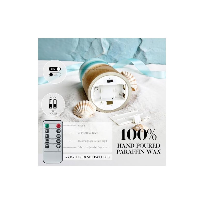 Beach Flameless LED Candles with Remote - Set of 3