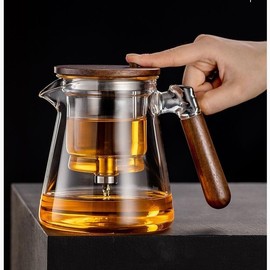 Fire Kirin Semi Automatic Lazy Kungfu Drip Teapot Household Press Type Tea Pot Water Flow Glass Teapot Set (clear teapot)