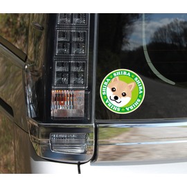 Gazing Shiba [Red] Shiva Dog Sticker Green Back Ver.2 Round Size L MK-3