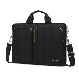 MOSISO Laptop Shoulder Bag, 15-15.6 inch Computer Bag Compatible with MacBook Pro 16 inch, HP, Dell, Lenovo, Asus Notebook, Front 2 Quilted Rectangle Vertical Zipper Pockets & Handle & Belt, Black