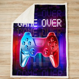 Loussiesd Gamer Fleece Throw Blanket Teens Boys Gaming Video Game Sherpa Blanket Red Blue Gradient Gamepad Plush Blanket Soft Lightweight Fuzzy Blanket for Sofa Bed Black Teal Single 50"x60"