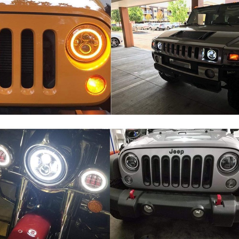 AMUNIESUN DOT 2x7inch Round Led Projector Headlights Combo Beams(High &