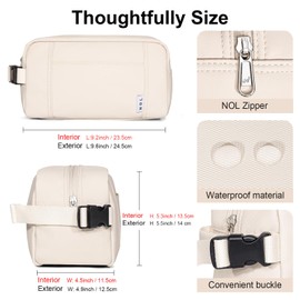 NOL Natural Organic Lifestyle Nylon Waterproof Makeup Bag Lightweight Travel Toiletry Bag for Adults, Reusable, Zip Closure with Buckle Handle, Snack Bag, Travel Cosmetic Bag, Cream