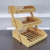 FixtureDisplays 3 Tier Fruit Basket Stand, Bamboo Clear Varnish, Countertop
