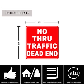 No Thru Traffic Dead End Square Metal Sign for Street Bar Cafe Home Shop Man Cave Decor Outdoor or Indoor Wall Art Home Decor 12X12 inch