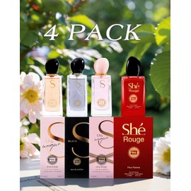 Hybrid & Company Women's 4 Pcs Black She Rouge Sun&Unique Pour Femme Perfume Natural Spray Fresh Fragrance