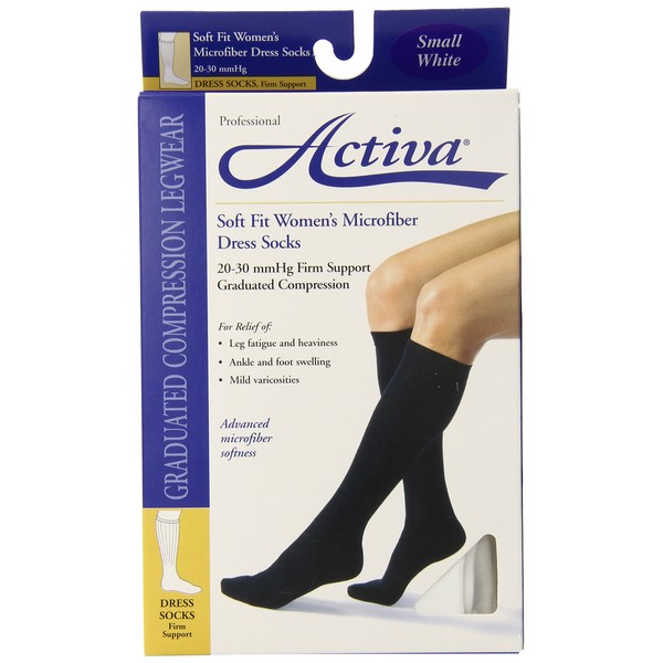 Activa 20-30 mmHg Soft Fit Knee High Socks, White, Small