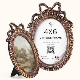 97 Decor 4x6 Oval Picture Frame - Vintage 4x6 Picture Frames Gold, Rustic 4 x 6 Gold Frame, Ornate Photo Frame 4 By 6 Picture Frame For Tabletop And Wall Hanging