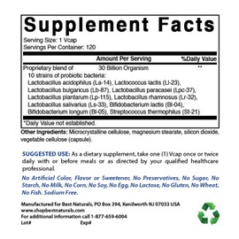 Best Naturals Probiotic 10 Strains 30 Billion Shelf Stable 120 Veggie Caps (120 Count (Pack of 2))