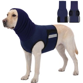 Breathable Dog Thunder Jacket Anxiety Calming Vest with Head Wrap, Adjustable Anxiety Relief Vest for Medium & Large Dogs, Dog Calming Hoodie for Thunder, Fireworks, Separation, Navy Blue L