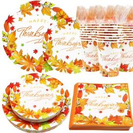 Decodinli Thanksgiving Paper Plates and Napkins Sets Thanksgiving Decorations Party Supplies Serves 25 - Fall Disposable Tableware Set with Plates, Cups and Napkins