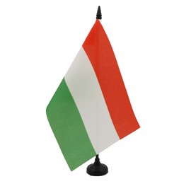 Hungary Table Flag 5'' x 8'' - Hungarian Desk Flag 21 x 14 cm - Black plastic stick and base - AZ FLAG