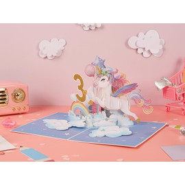 Liif Unicorn Happy 3rd Birthday Card, Pop Up Birthday Card for 3 Year Old for Kids, Girl