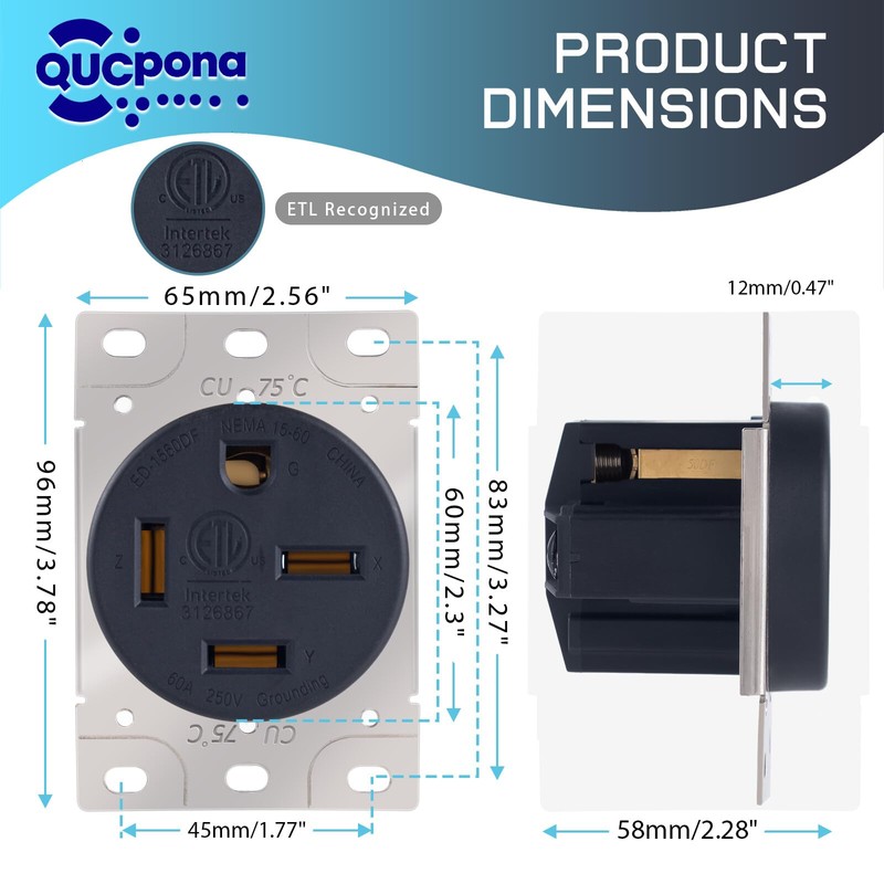 QUCpona 8460 5760 NEMA 15-60R 60 Amp 3 Phase 250V