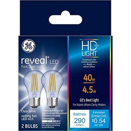 GE Reveal Light Bulbs, 40 Watt, A15 Ceiling Fan Bulbs, Medium Base (2 Pack)