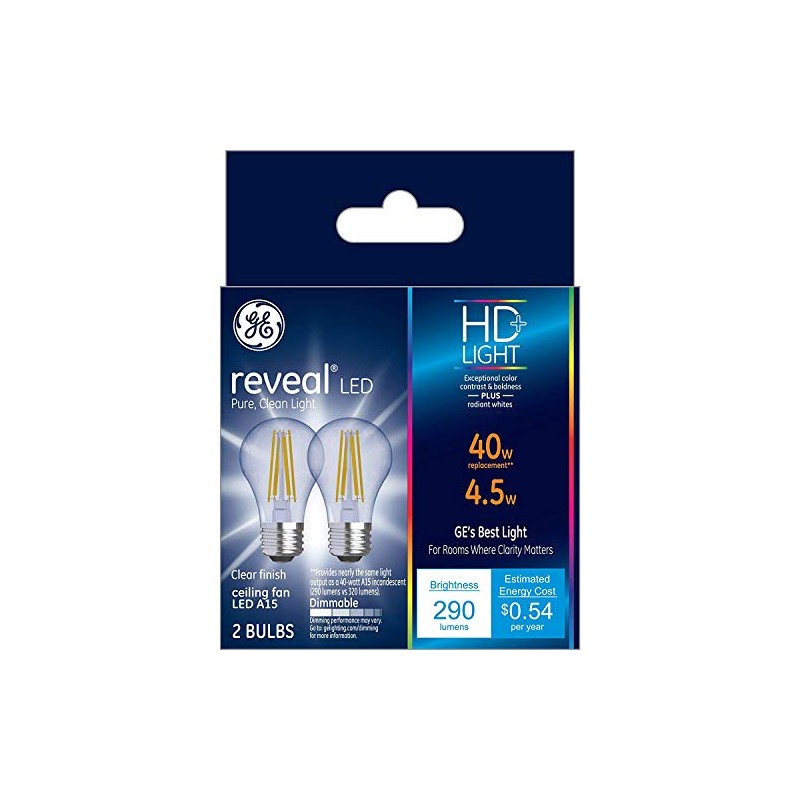GE Reveal Light Bulbs, 40 Watt, A15 Ceiling Fan Bulbs,
