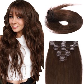 MY-LADY Clip In Hair Extensions 100% Real Human Hair 8 Inch 8pcs Remy Short Hair Extension Clip ins #4 Medium Brown 65g Full Head Soft Natural Extension