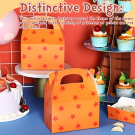 Epakh 12 Pcs Anime Party Favor Boxes Orange and Red Star Print Treat Gift Gable Boxes Cardboard Candy Goodie Bags for Boys Girls Kids Anime Party Birthday Classroom Activity Baby Shower Supplies