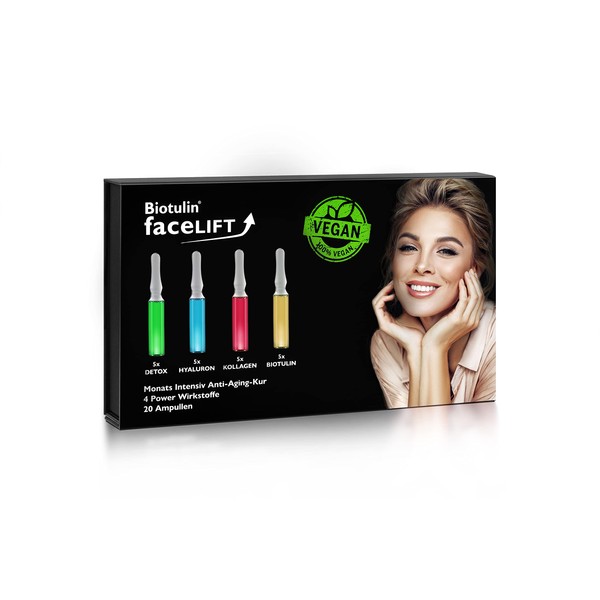 BIOTULIN Facelift Ampoules (20 Serum Ampoules) | Detox, Hyaluron, Collagen and Biotulin Serums | Clarifying Acne Serum | Hyaluronic Acid | 4 Power Active Ingredients | 1 Month Anti Aging Treatment