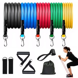 KUBDPQOR Workout Equipment & Shower Splash Guard – 11-pc, 150lb Resistance Bands for Exercise, Tub Topper and Elastique Entrainement, Versatile Exercise Bands for Home Gym