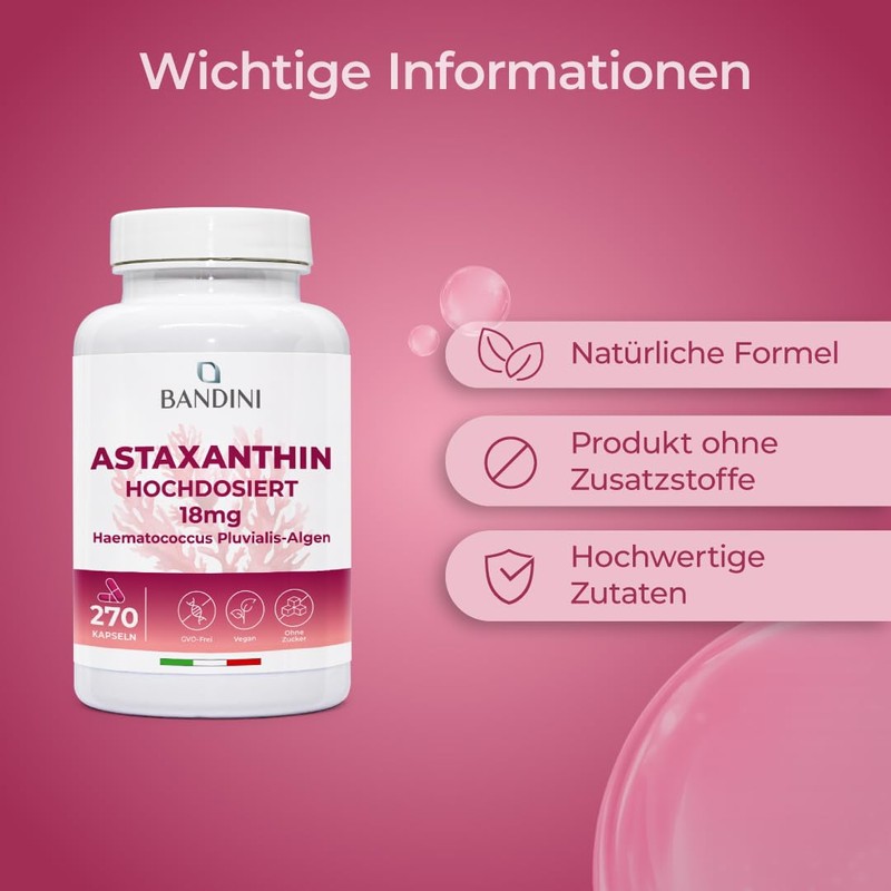Bandini Pure Astaxanthin 18 mg per capsule, 270 capsules, 9