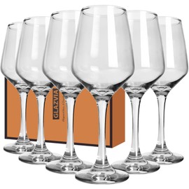 GLAZVIA Clear Wine Glasses Set of 6-14oz Long Stem Wine Glass, Pretty Crystal Glassware, Hand Blown Goblets Drinkware, Unique Stemware Wine Glass Holiday Gift Set