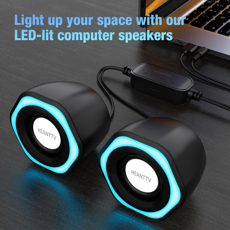 HEANTTV Computer Speaker, Mini Speaker with Stereo USB Powered 3.5
