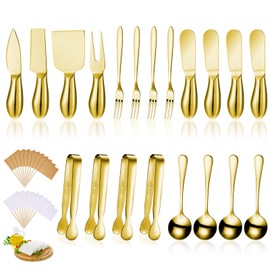 Patelai Charcuterie Board Accessories Cheese Spreader Knife Set Charcuterie Utensils Butter Knife Stainless Steel Mini Serving Tongs Spoons Appetizer Forks for Pastry Christmas(Golden,20 Pieces)