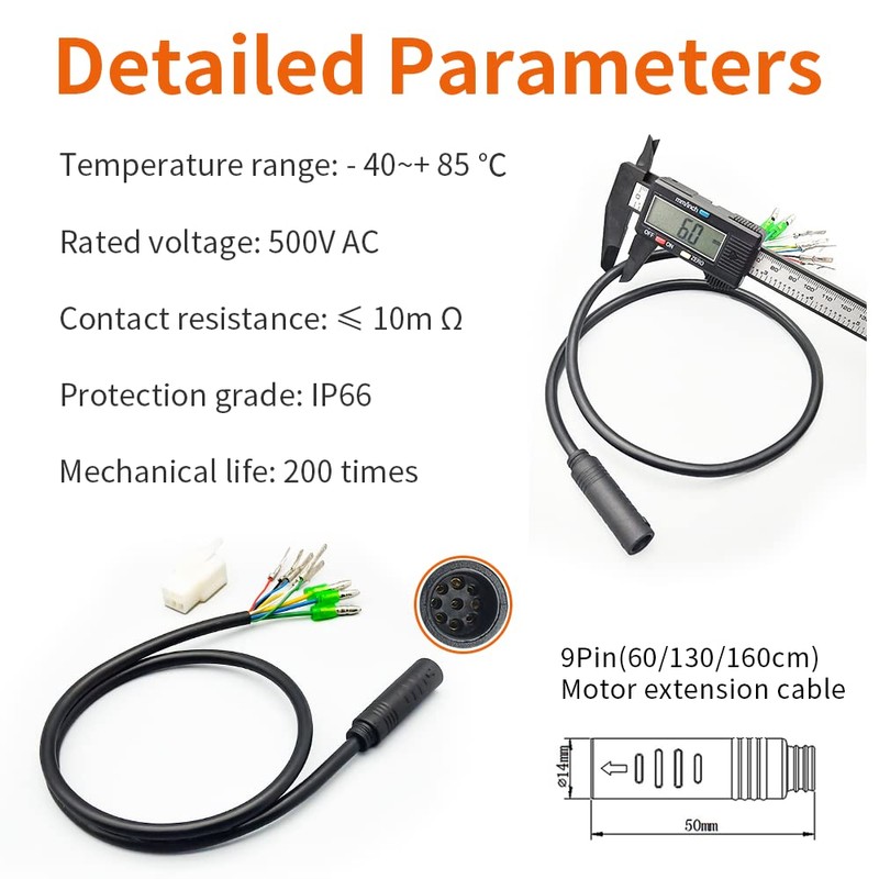 Hub Motor Convert Extension Cable 9 Pin Waterproof Connector 36V