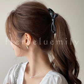 Herbeluemily HM-0102-R02-B Banana Clip, Secure, Hair Clip, Ribbon, Set of 2, B, Black + Clear Tortoise Shell