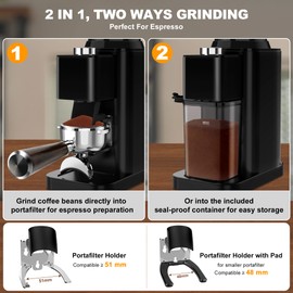 binROC Conical Burr Espresso Coffee Grinder Electric, Coffee Bean Grinder for Home Use Upgraded 48 Grind Settings, Precision Timer, Anti-Static for Pour Over/Drip/French Press Stainless Steel, Black