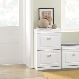 SoBuy White 2 Flip-Drawers Shoe Cabinet, Slim Shoe Rack, Shoe Storage Cupboard Organizer Unit for Entryway and Hallway,FSR78-W(9.4" D x 21.3" W x 32.7" H)
