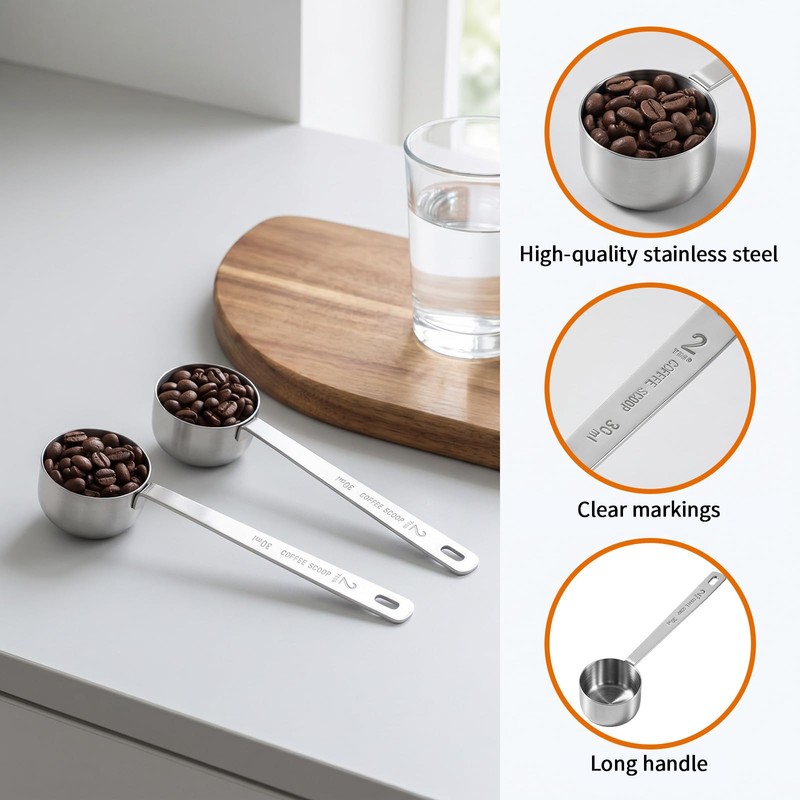 2Pcs 2 Tablespoon Coffee Scoop for Ground Coffee Stainless Steel