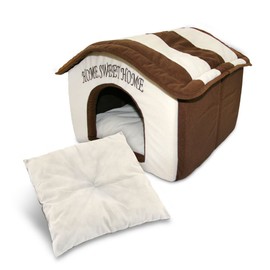 Best Pet Supplies Dog House Bed Crate Mat Tent Indoor Round Soft Plush for Small, Medium, and Large Breeds - Beige w/Brown Stripes, 16 x 16 x 14"