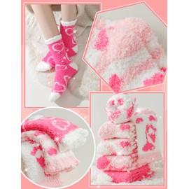 TEHOOK TEHOOK Valentines Gifts-Warm Fuzzy Cozy Fluffy Soft Socks-Pink Heart Valentines Socks-Valentines Day Gifts for Her Girlfriend Wife Women Girls-Valentines Basket Stuffers