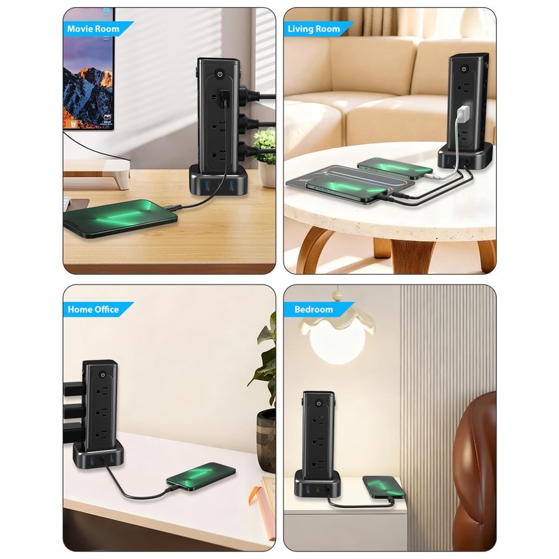 Vertical Power Strip with USB & Type-C, 12 AC Outlets
