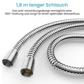MEKO Shower Hose 1.8 m - 304 Stainless Steel Shower Hose with Universal Connector, Extra Length Shower Head Hose and 360 Degree Flexible Anti-Tangle Design (Silver)