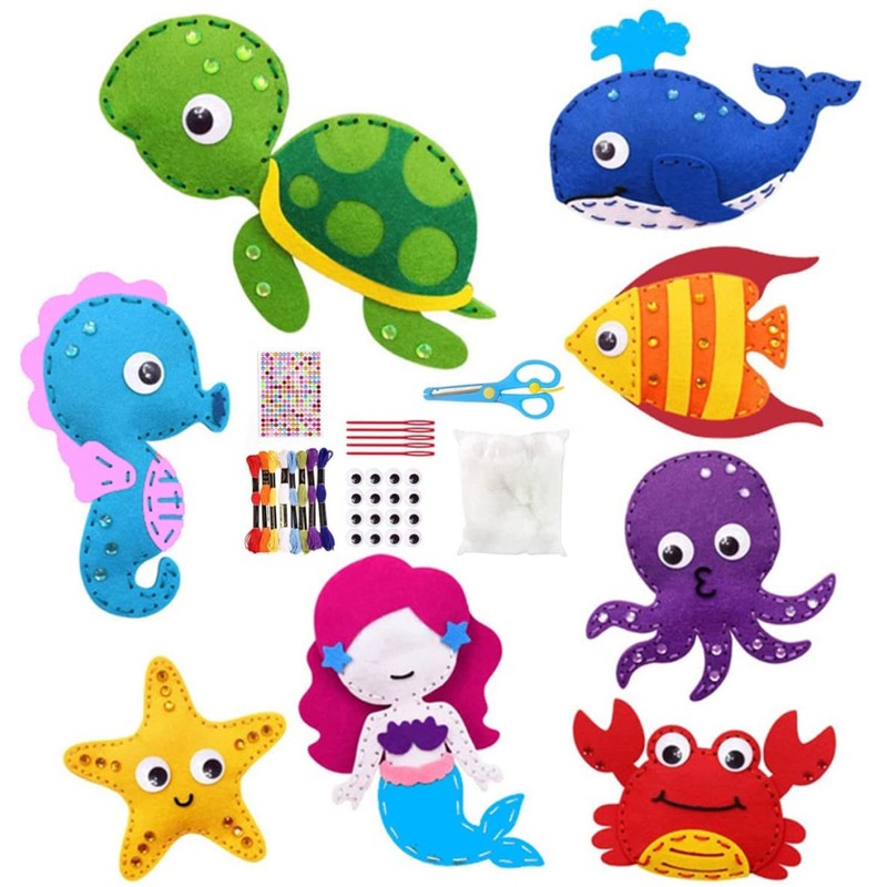 8 Pcs Children Felt Sewing Kit Ocean Animals DIY Art