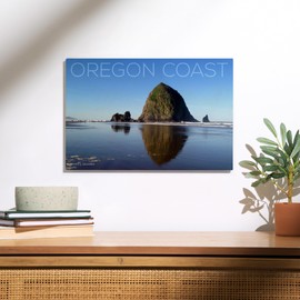 Lantern Press 12x18 Inch Premium Wood Sign, Ready to Hang Wall Decor, Oregon Coast, Haystack Rock