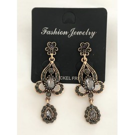 LONG Dangle Antique Art Deco Vintage Victorian Edwardian Flapper Gatsby Style Grey Smokey Quartz Slate Rhinestone Chandelier Earrings, rhinestone crystal, imitation